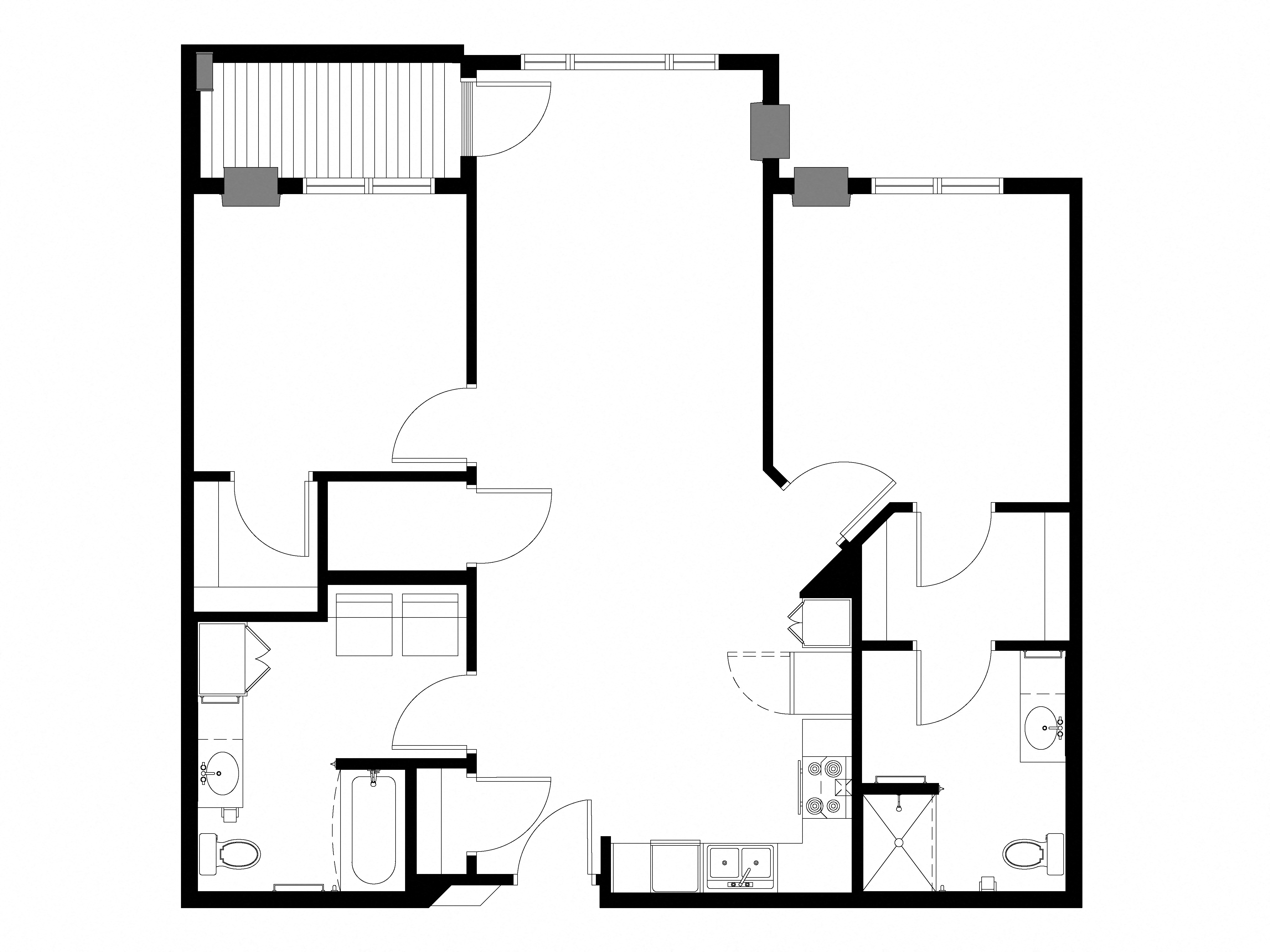 Floor plan for 2 beds, 2 baths, 1101 sqft